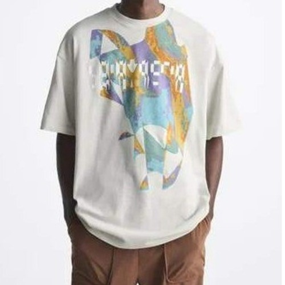Zara Man Abstract Graphic T-Shirt Gray Short Sleeve Crew Neck Mens Size Medium